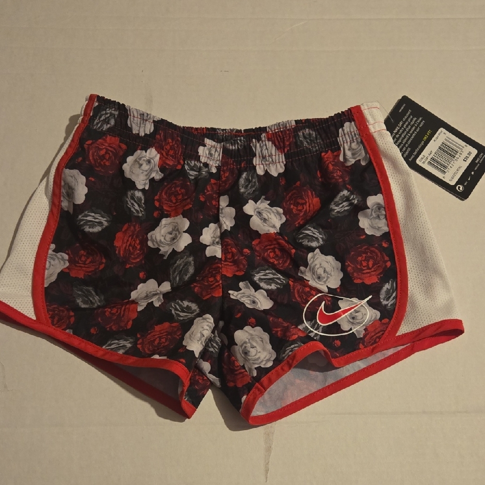 Nike Red, Black & White Floral Dri-fit Shorts
